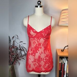 Vintage Victoria's Secret Lace Chemise Red Y2K Size Medium